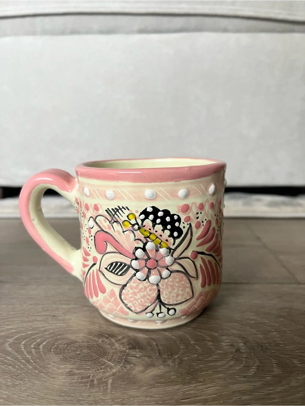 Handmade Mexican Pottery 2 Coffee Mugs Cups Talavera Pink Blue Butterfly Skull